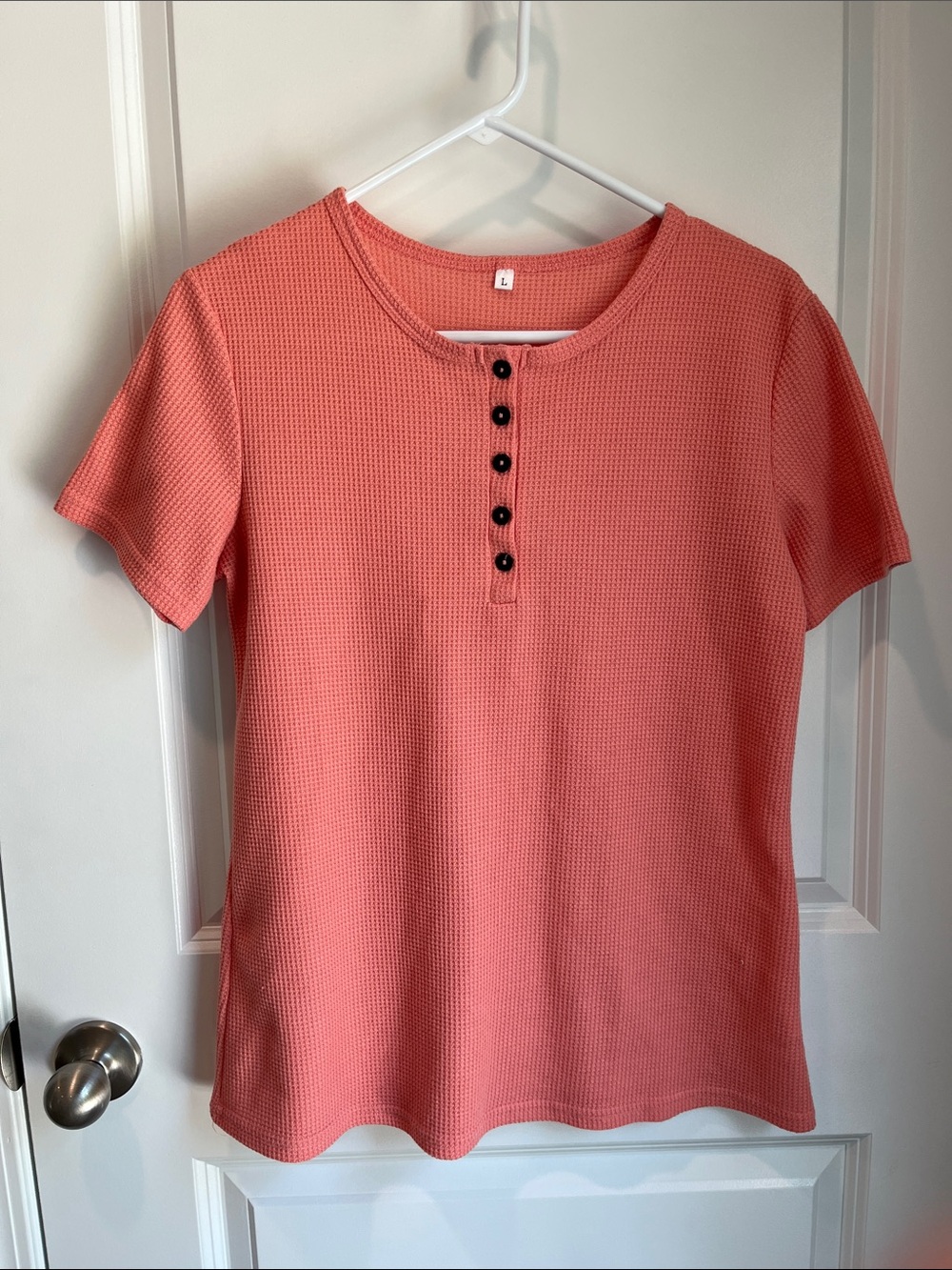 Coral Short-Sleeve Waffle Knit Henley Top